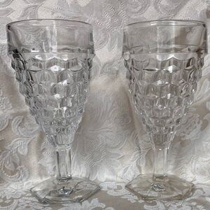 Fostoria American Elegant Pedestal w Hexagon Base Cubist Water Iced Tea Glasses